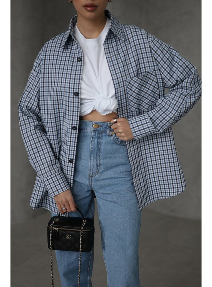 Сорочка Aisenberg denim в клітинку сіро-блакитна