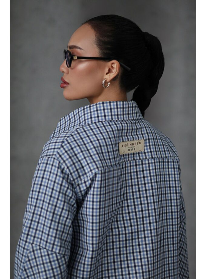 Сорочка Aisenberg denim в клітинку сіро-блакитна