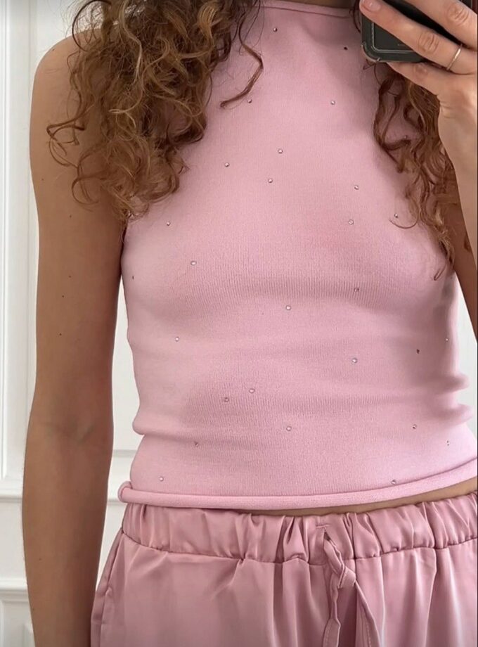 Майка Sabotage рожева з камінцями