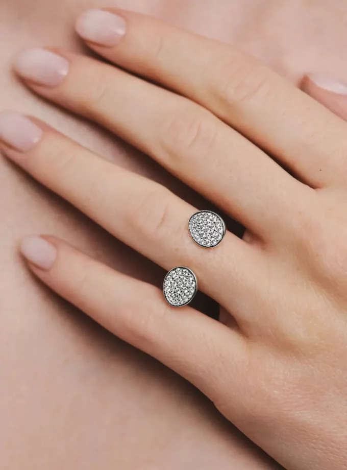 Каблучка 2 клюшки з діамантами біле золото (17,5) CC 27-D