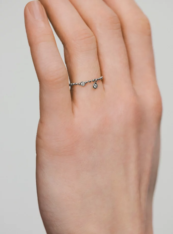 Каблучка Eternal ланцюг-кульки з 2 діамантами біле золото (17) EC 09-D