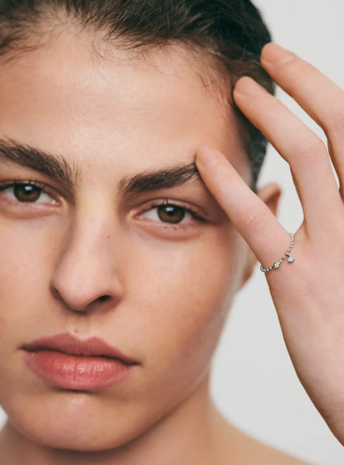 Каблучка Eternal ланцюг-кульки з 2 діамантами біле золото (17) EC 09-D