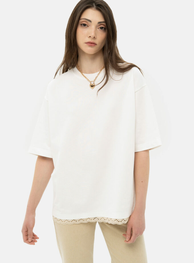 Футболка MATCH DENIM Milk with crochet trim