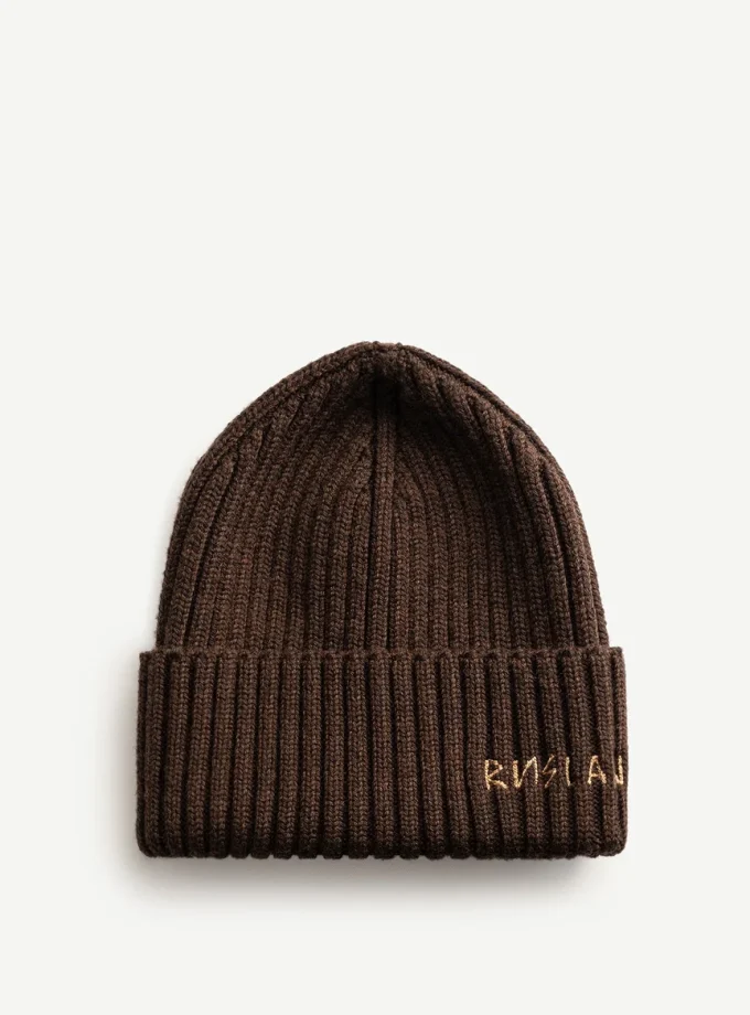 Шапка Ruslan Baginskiy Monogram-embroidered Wool Beanie коричнева