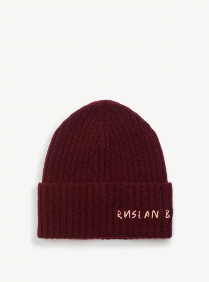 Шапка Ruslan Baginskiy Monogram-embroidered Cashmere Beanie бургунді