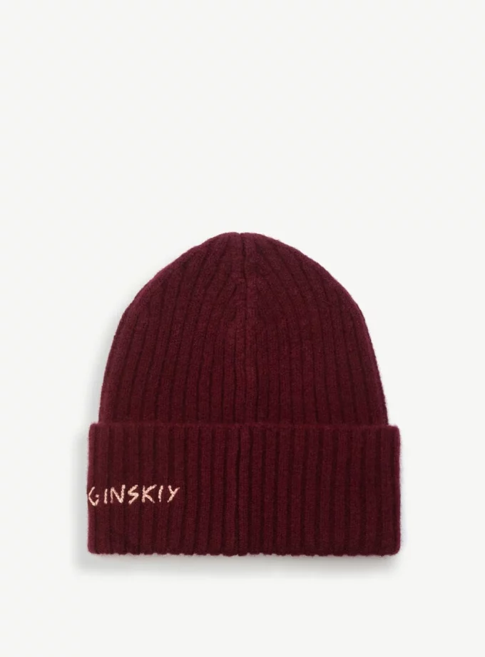 Шапка Ruslan Baginskiy Monogram-embroidered Cashmere Beanie бургунді