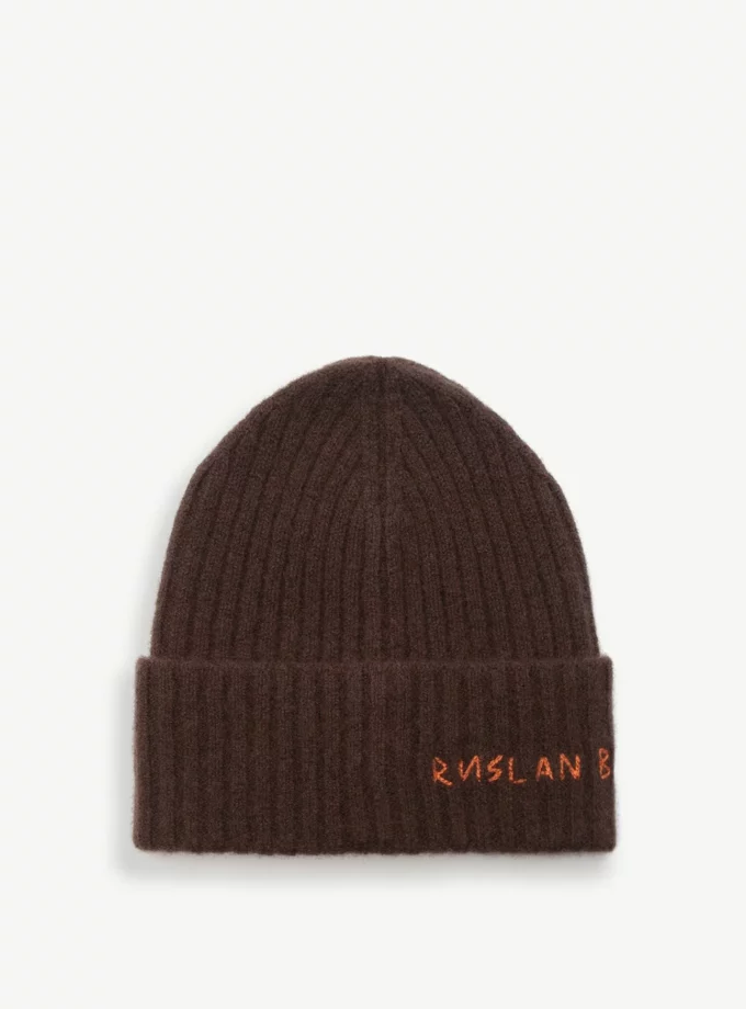 Шапка Ruslan Baginskiy Monogram-embroidered Cashmere Beanie коричнева