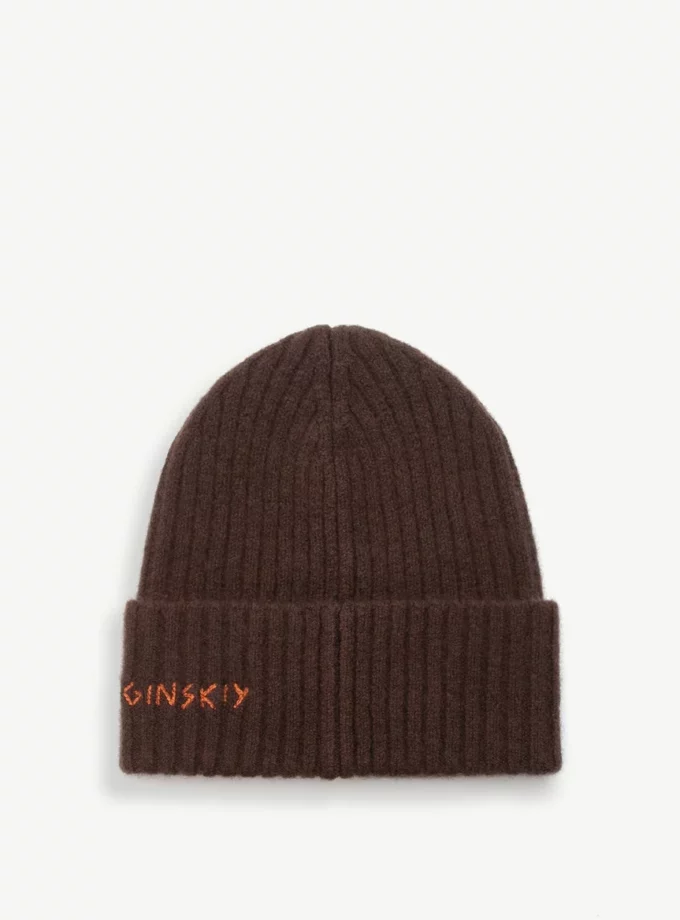 Шапка Ruslan Baginskiy Monogram-embroidered Cashmere Beanie коричнева