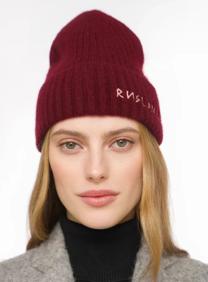 Шапка Ruslan Baginskiy Monogram-embroidered Cashmere Beanie бургунді