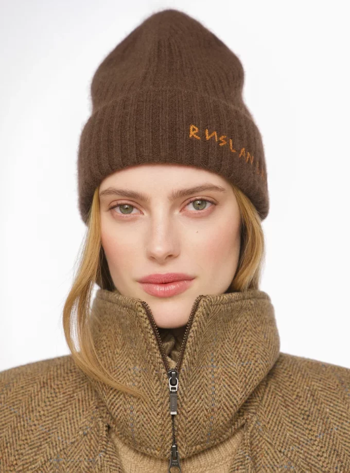 Шапка Ruslan Baginskiy Monogram-embroidered Cashmere Beanie коричнева