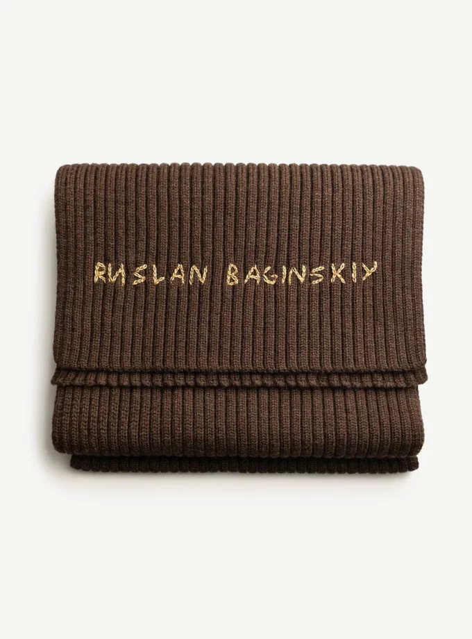 Шарф Ruslan Baginskiy Monogram-embroidered Wool Scarf коричневий