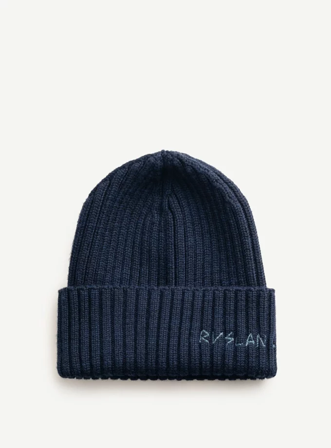 Шапка Ruslan Baginskiy Monogram-embroidered Wool Beanie синя