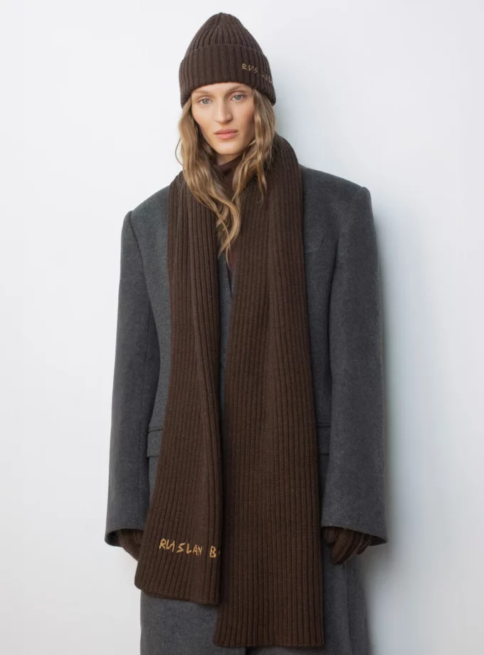 Шарф Ruslan Baginskiy Monogram-embroidered Wool Scarf коричневий