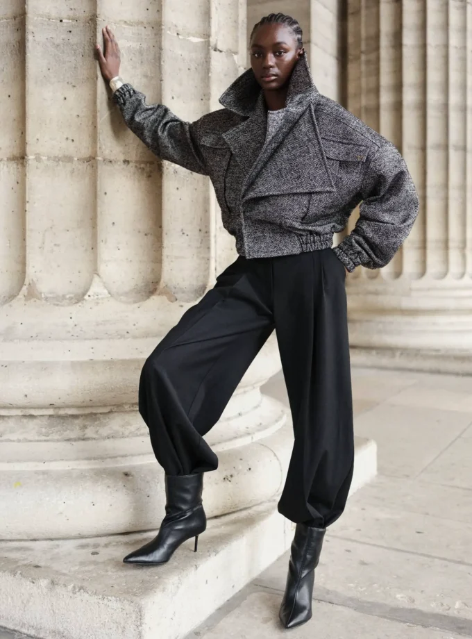 Бомбер HAVRY Double Lapel Wool чорно-білий