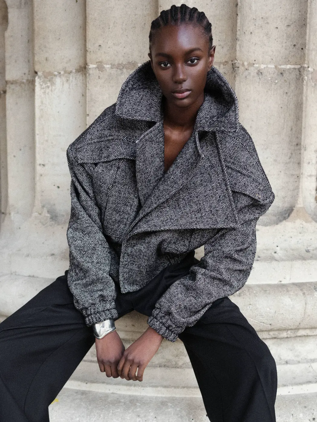 Бомбер HAVRY Double Lapel Wool чорно-білий