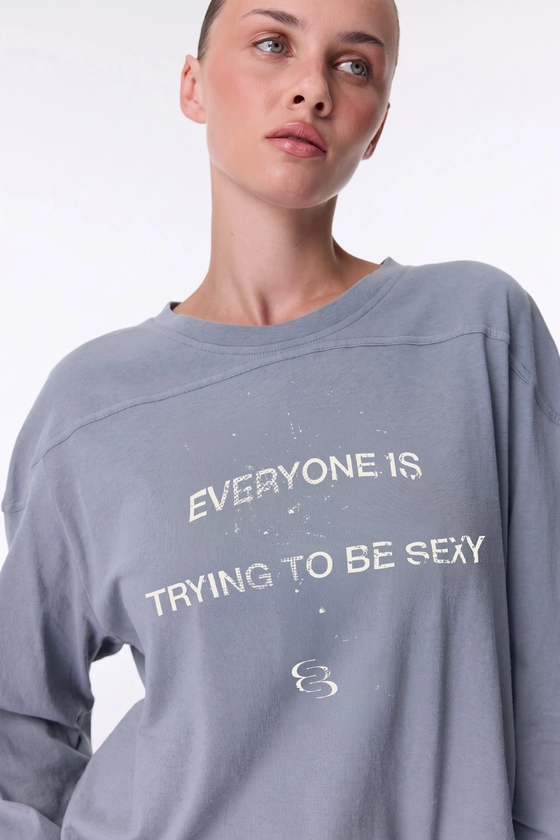 Лонгслів Bazhane оверсайз Everyone is trying to be sexy сірий